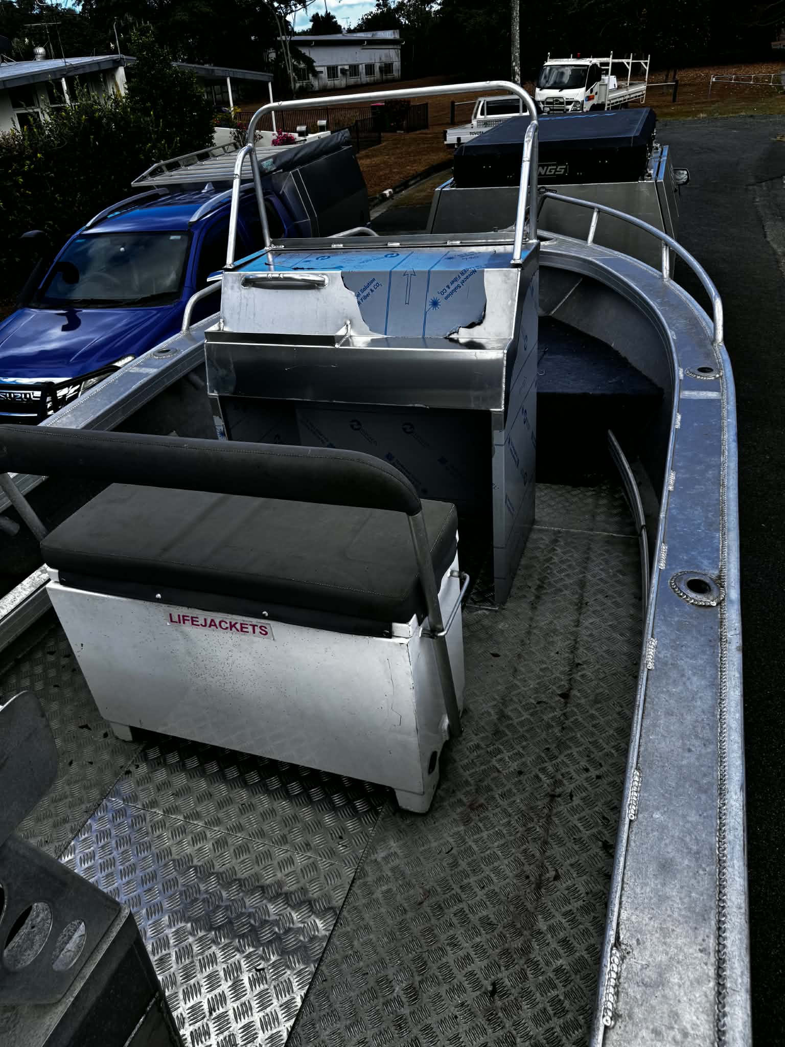 Aluminium boat interior seating and storage